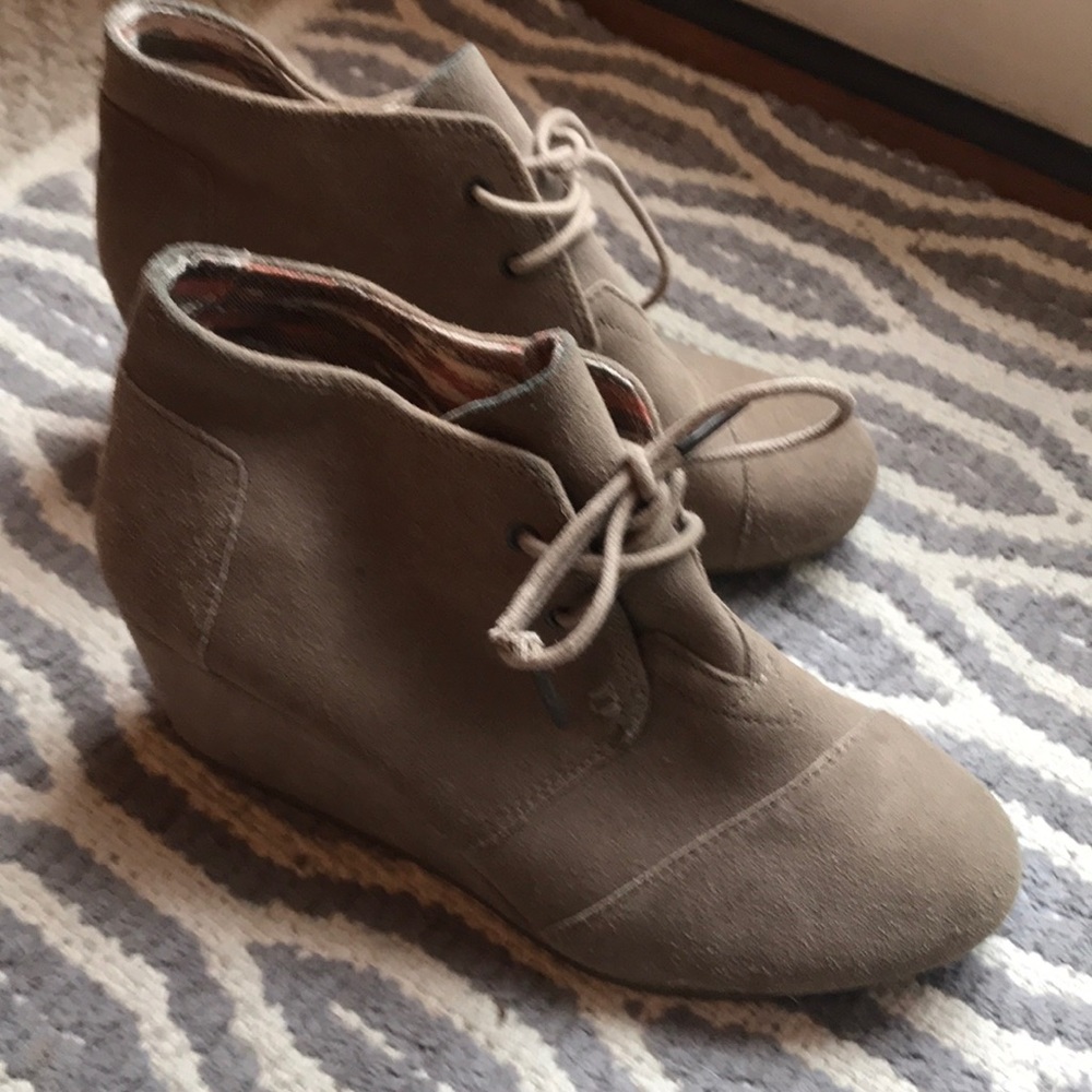 TOMS Taupe wedge booties